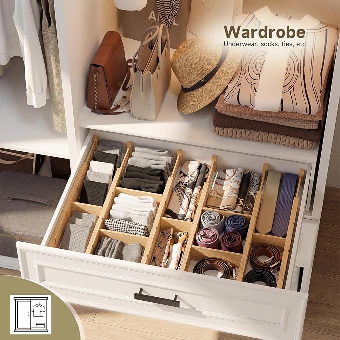 Bamboo Drawer Dividers, Expandable Kitchen Drawer Organizer | Include 8 Dividers, 8 Small Inserts and 8 Medium Inserts for Home, Office, Dressers