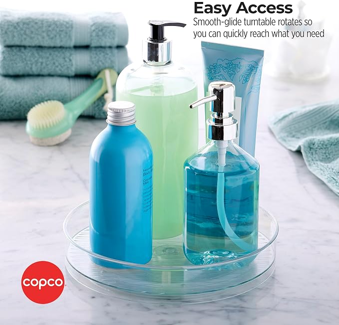 Copco 9 Inch Lazy Susan Turntable Organizer - Clear Plastic Rotating Cabinet Organizer for Kitchen, Pantry, Refrigerator, Bathroom, and Countertop Storage