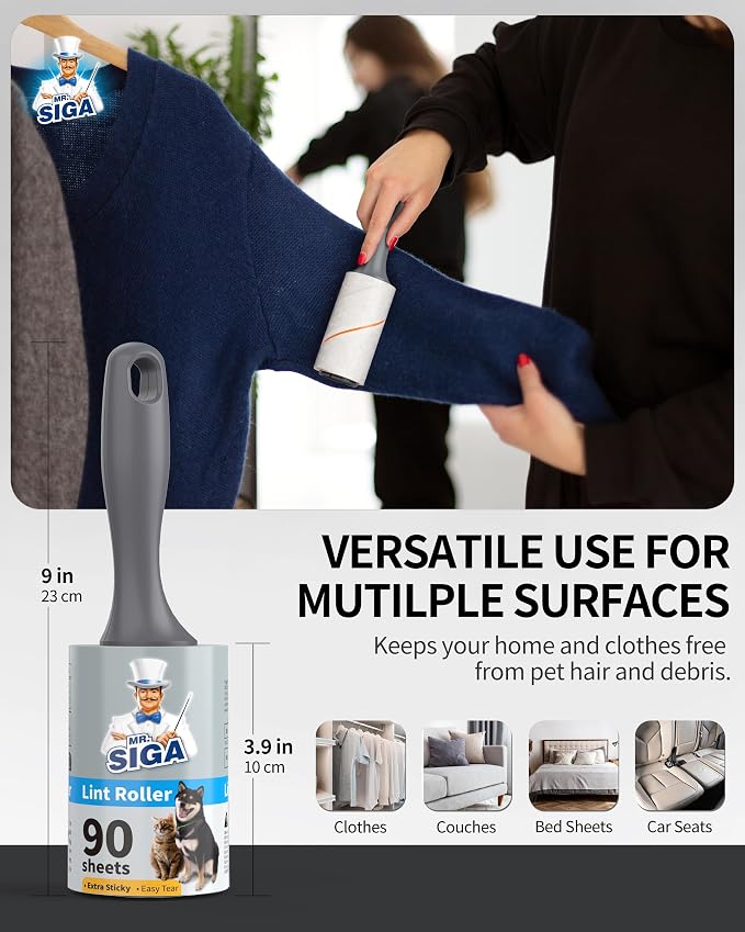 MR.SIGA Extra Sticky Lint Roller Pet Hair Remover for Clothes, 720 Sheets | Dog and cat fur remover, removes hair from couch, furniture and carpet easily