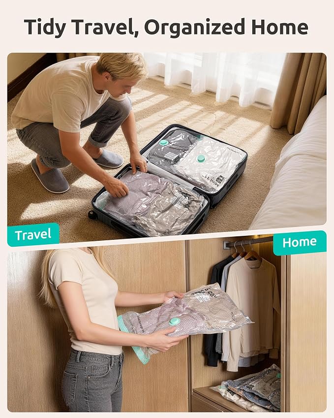 Vacuum Seal Bags for Clothing Travel with Cordless Electric Pump, 20 Pack | 4 Combo Size, Compression Packing Bags for Clothes, Blankets, Bedding, Home Seasonal Storage, Luggage & Suitcase Space Saver