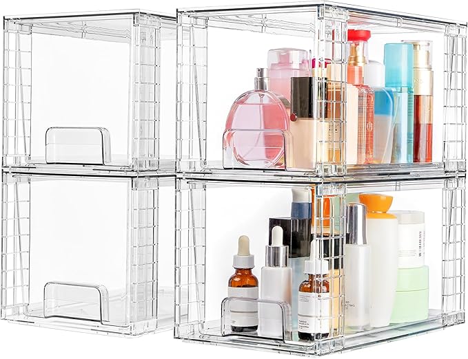 Vtopmart Clear Under Sink Organizer, 8 Pack Stackable Storage Drawers Set Designed to Fit Bathroom&Kitchen Under-Sink Organization