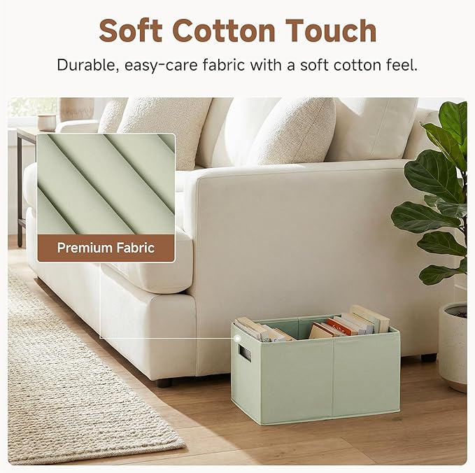 StorageWorks Fabric Storage Bins for Shelves, Closet Organizers and Storage Baskets, Collapsible Storage Bins with Cutout Handles, Medium, 4-Pack, Ivory and Light Green
