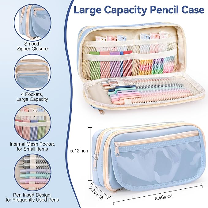 DazSpirit 61 PCS Aesthetic School Supplies with Cute Pencil Case, No Bleed Highlighters, Gel & Erasable Pens, Mechanical Pencils, Refills, Complete College Essentials Stationery Kit for Women