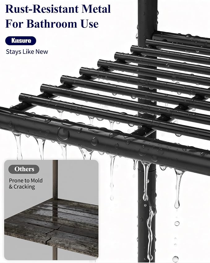 Kitsure Over the Toilet Storage – 9-Tier Black Metal Bathroom Organizer Shelves with Adjustable Side Shelves, Space-Saving Over Toilet Rack for Small Bathrooms, Apartments & Rental Homes, 68.7" H