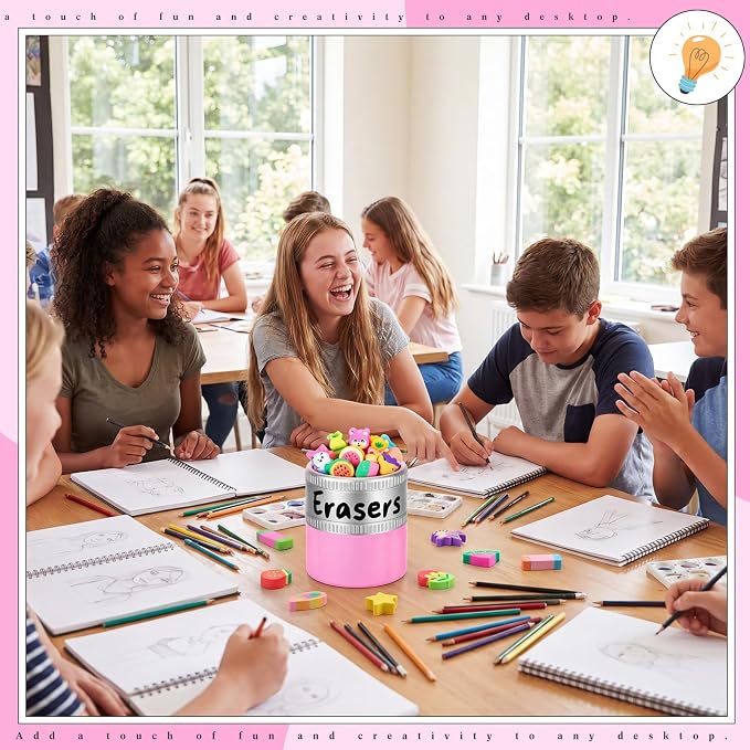 Tenceur 4.7x4.7 Inches Erasers Bucket for Teacher Desk Organizer Pencil Holder Bucket Plastic Large Capacity Desk Organizer for Teacher Classroom Craft Supply Storages