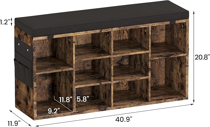 GAOMON Entryway Shoe Bench for Storage with Foam Pad Seating Cushion,Shoe Rack with Adjustable Shelf for Entryway,Living Room,Hallway,Bedroom Mudroom, Closet and Garage (Rustic Brown, 41 Inches)