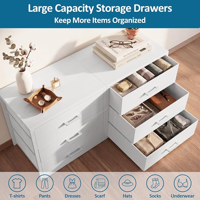 3 Fabric Drawer for Closet Storage: Stackable Dresser Short Drawers for Clothes Organizer, Low Modular Chest Cabinet for Inside Closet Bedroom Wardrobe Nursery & Small Spaces, White