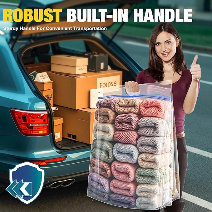 15 Gallon Large Storage Bags, 24" x 24" Clear Plastic Zipper Bags with Handles, Extra Large XL Heavy Duty for Travel Home Moving, Pack of 6