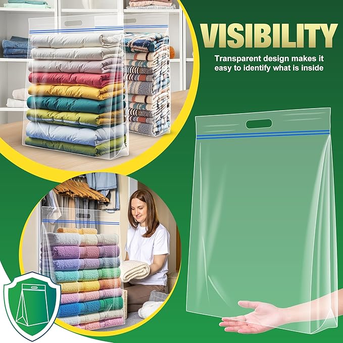 15 Gallon Large Storage Bags, 24" x 24" Clear Plastic Zipper Bags with Handles, Extra Large XL Heavy Duty for Travel Home Moving, Pack of 3