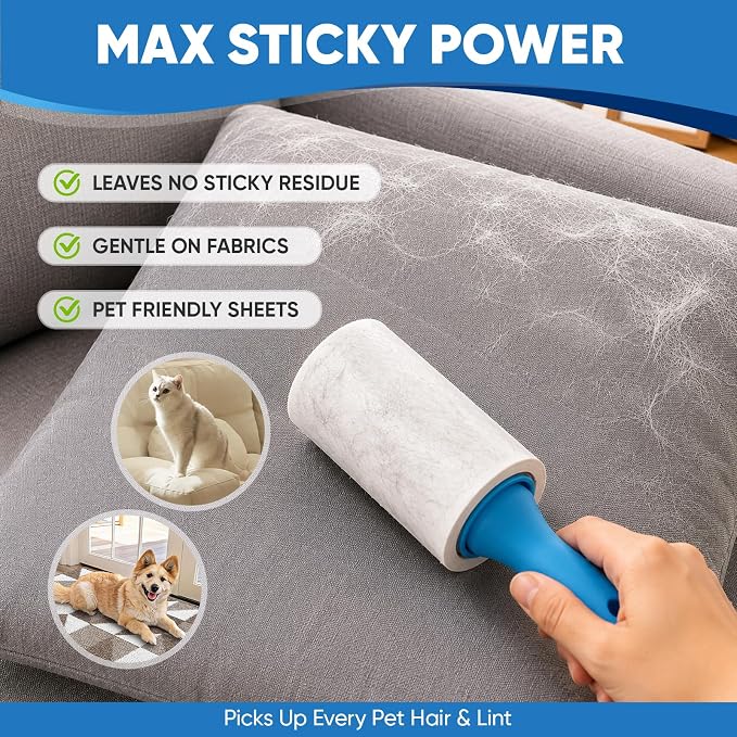 1200 Sheets Lint Roller for Pet Hair, Lint Remover, Extra Sticky with Spiral Easy Tear & Ergonomic Handle, Multipurpose for Clothes, Furniture, Carpet & Car Seats