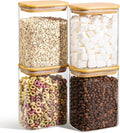 ComSaf Glass Storage Containers wtih Lids 1.2 Qt, Set of 4 Food Storage Jar | Rectangle Glass Pantry Storage Containers, Kitchen Storage Container, Cereal Container Storage, Flour , Sugar, 37oz, BPA Free