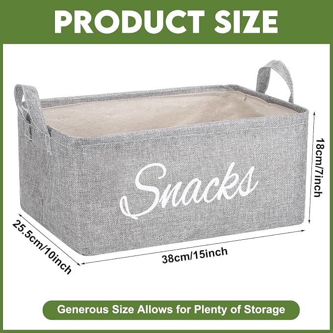 Newtay 17 Pcs Snack Basket Sets, Snack Storage Bin for Pantry Shelves with 16 Pcs 2 Inch Chip Clips, Basket Organizer for Kitchen Home, Chips, Popcorn, Candy, Pretzels(Burlap,Grey)