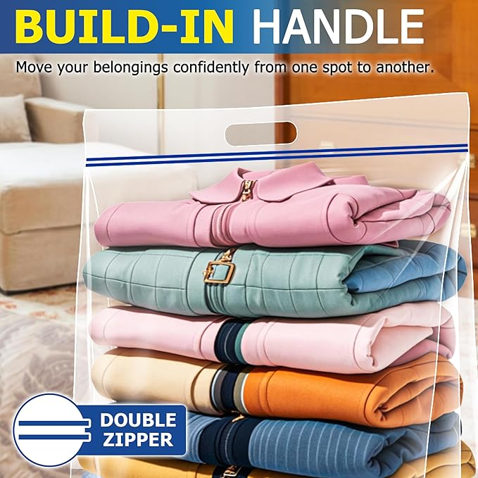 15 Gallon Large Storage Bags, 3.5 Mil Thick Clear Plastic Zipper Bags with Handles, 24" x 24" Large Heavy Duty for Home, Travel, and Moving (15 Packs)