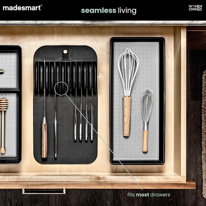 madesmart Classic Knife Mat for 11 Knives with Soft Grip Base, Carbon