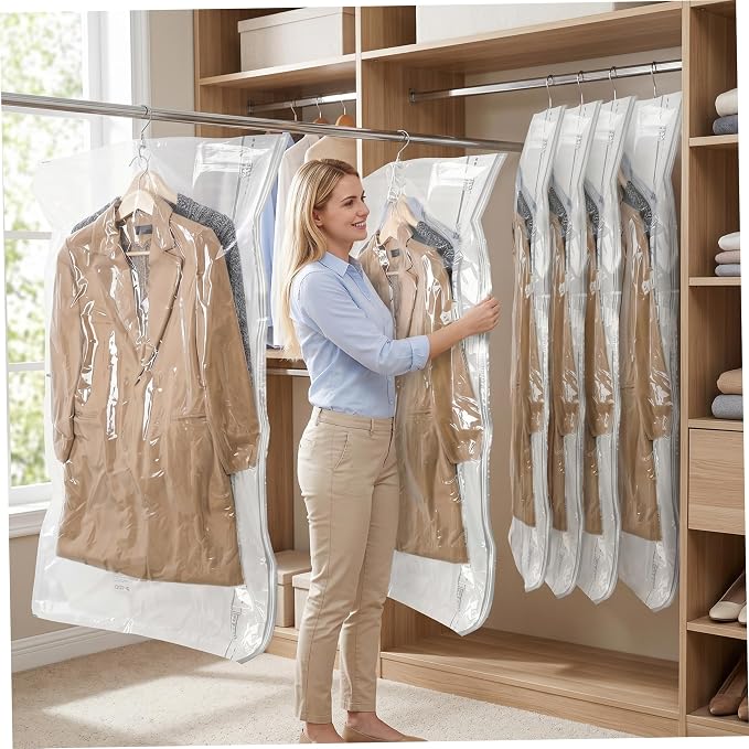 Vacuum Storage Bags, 6 Pack Hanging Vacuum Storage Bags for Clothes, Space-Saving Closet Organizer, 27.56x57.09 Inch..