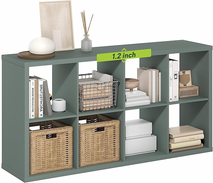 Furinno Cubicle 8-Cube Book Shelf, Extra Thick Frame Bookshelf, Sage Green | 14.6" x 30" x 58", Horizontally & Vertically Reversible Bookcase with Open Back, for Living Room, Bedroom, Home Office