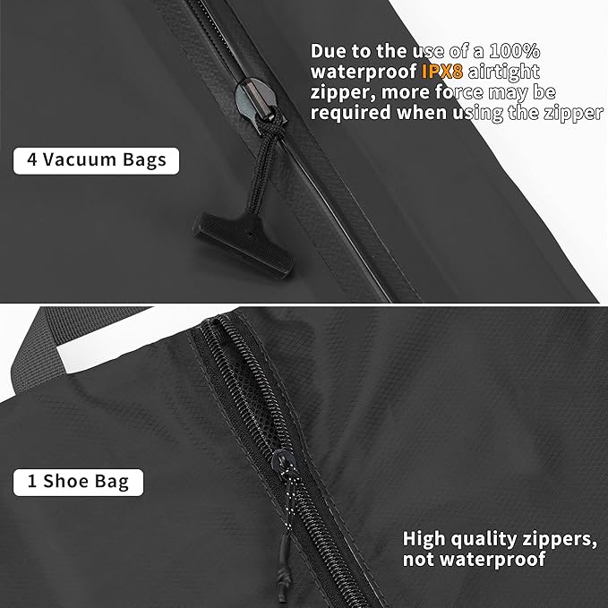 6 Set Vacuum Bags for Travel, Professional IPX8 Reusable Organizer, Compression Packing cube for Suitcases, Durable Seal Space Saver Bags -Traveling/Skiing Essentials (Black with Pump)