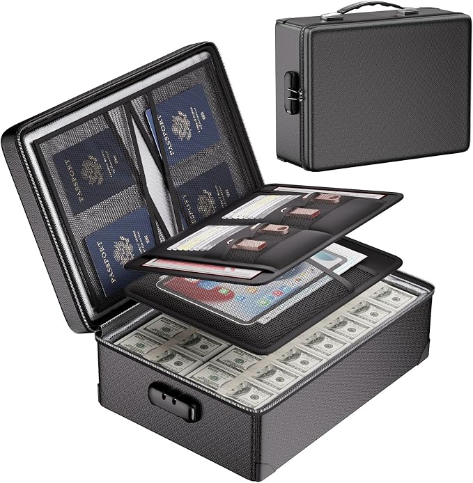 DocSafe Fireproof Document Box with Lock - 12 Layers Heat Insulated, Black | File Organizer Hard Case Safe Box with Fireproof Zipper, Home Safe Protects Important Documents, Passport, Cash