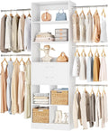 Besiost Small Closet System, 3.2-6.8FT Small Closet Organizer with 2 Wooden Drawers & 5 Hanging Rods, Can Fit 37.5 to 81.9 inch Walk-in Closet System, Built-in, White, Enclosed Storage Volume 2.32 ft³