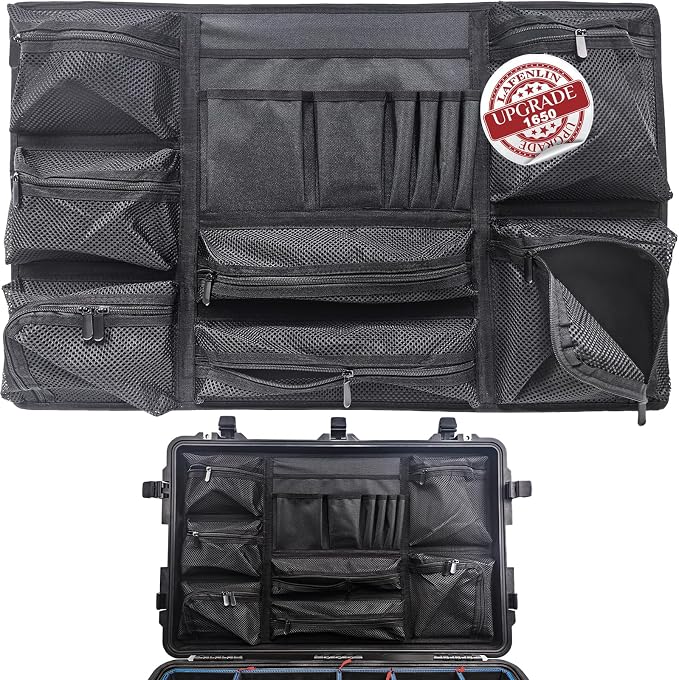 LAFENLIN UPGRADED Lid Organizer for Pelican 1650 Case, Multi Thick Mesh Pockets Storage Organizer, Fits Camera Cases, Diving Dry Boxes, Hard Cases & Toolboxes, Includes Screws, Durable