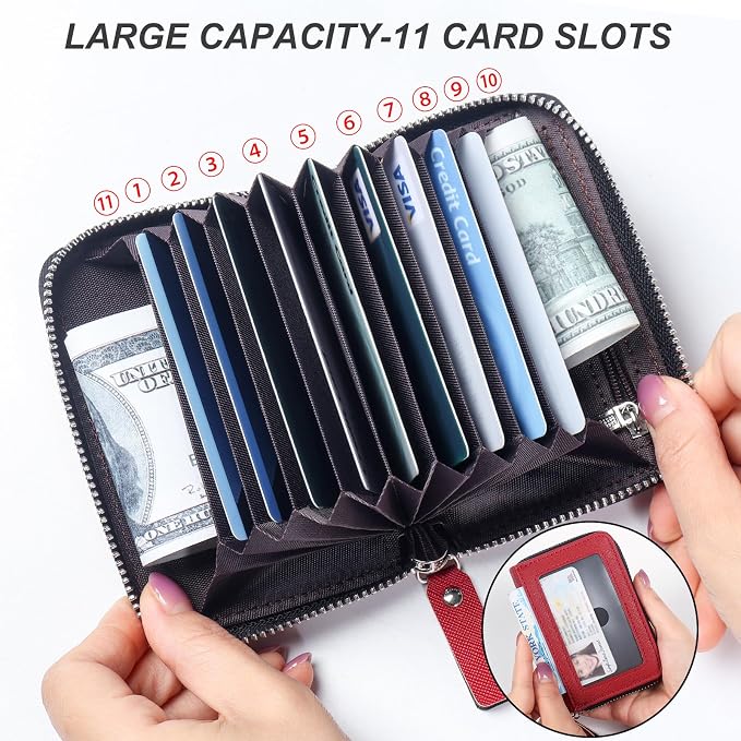 Credit Card Wallet, RFID Card Case Wallet, Zipper Card Cases Holder for Men Women, RFID Blocking, KeyChain Wallet, Compact Size Card Organizer Case for Women