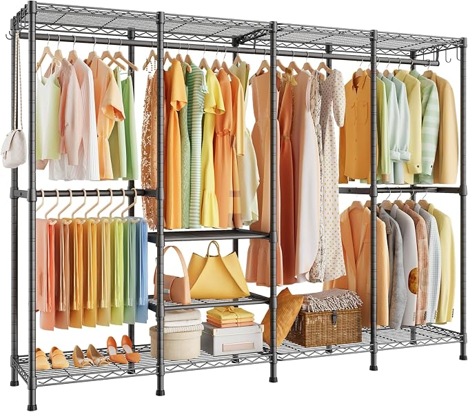 ULIFHOME H41 Garment Rack Heavy Duty Clothes Rack, Clothing Racks for Hanging Clothes, Extra Large Freestanding Portable Closet Wardrobe Rack 78.5'' W × 15.8'' D × 76.4'' H, Max Load 1150 Lbs, Black