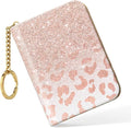 Nipichsha Women's Small RFID Blocking Credit Card Wallet, Pink Gilt Leather, 12 Slots, Zipper Closure