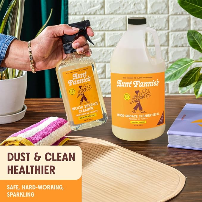 Aunt Fannie's All Purpose Wood Spray Cleaner, No-Wax Formula, Perfect for Wood Tables, Walls, Counters & Shelves, 64 Fl Ounces, Lemon Scent (Refill)