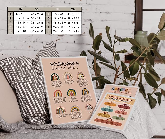 LOLUIS Mental Health Poster, Boho Therapy Tools Educational Supplies Art Print Classroom School Office Decor (Boundaries, Custom Frame Type)