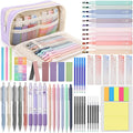 DazSpirit 61 PCS Aesthetic School Supplies with Cute Pen Case, Pastel No Bleed Highlighters, Gel & Erasable Pens, Mechanical Pencils, Refills, Complete Essentials Stationery Kit for Students (Purple)