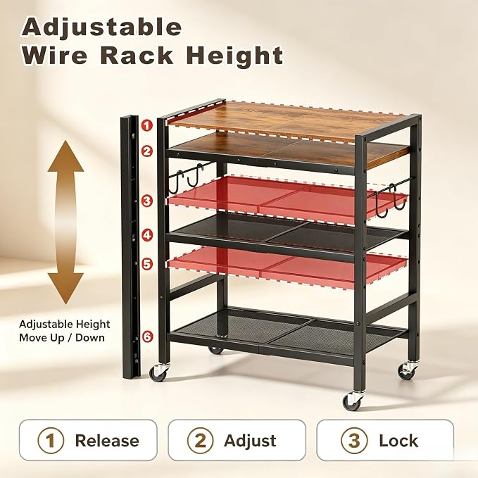 Rolling Kitchen Microwave Cart, 3 Tier Microwave Stand with Wheels, Bathroom Organizers and Storage Shelf, Serving Cart, Baker's Rack, Coffee Bar Table Station for Kitchen, Office, Brown