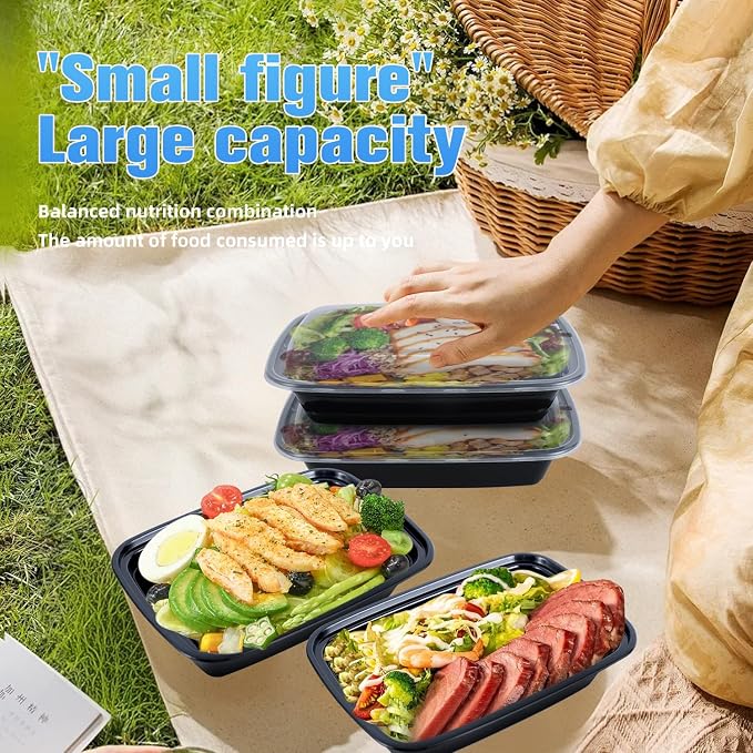 32oz Rectangle Meal Prep Containers with Lids, 50 Pack | BPA-Free Leakproof Plastic Food Storage & Take Out Boxes, Microwave, Dishwasher, Freezer Safe for Lunch