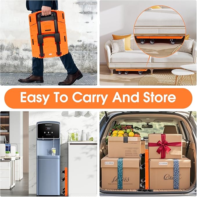 Voipvvii Folding Hand Truck500lbs, Portable Heavy Duty Dolly Cart, 6 Wheels Collapsible Luggage Cart with 2 Elastic Ropes - Compact Trolley Cart for Easy Moving - Ideal Hand Cart for Travel and More
