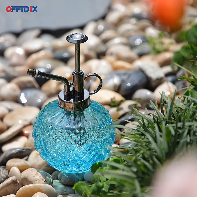 OFFIDIX Glass Plant Mister, 300ML Vintage Spray Bottle Plant Spritzer with Top Pump Fine Mist,Small Decorative Watering Can for Indoor Outdoor Succulent and Other Live Plants (Light Blue)