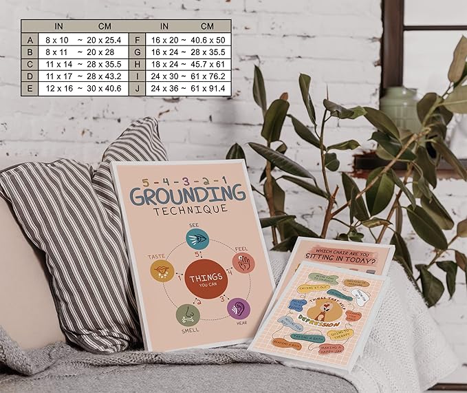 LOLUIS Mental Health Poster, Boho Therapy Tools Educational Supplies Art Print Classroom School Office Decor (Grounding Technique, Custom Frame Type)
