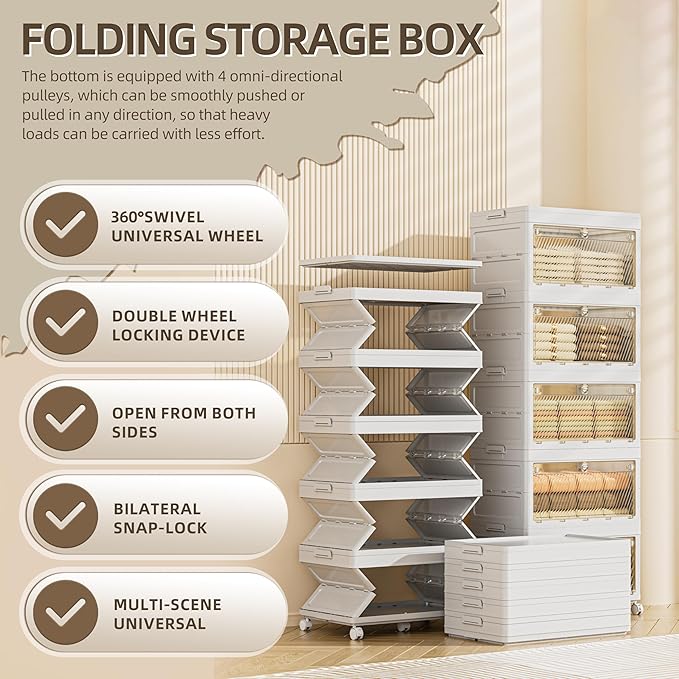 328 QT / 82 Gal Heavy-Duty Foldable Storage Cabinet - Dual Transparent Doors, 360° Industrial Wheels, Tool/Equipment Warehouse Storage