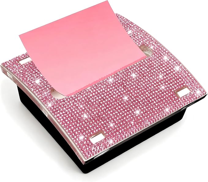 Pop up Sticky Note Dispenser,Rhinestone Self Sticky Note Holder,Cute Pink Desk Accessories for Office Supplies,Office Desk Decor,Teacher Gifts(Black Pink)