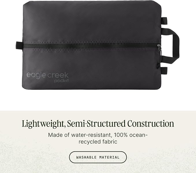 Eagle Creek Pack-It Isolate Shoe Sack - Breathable Shoe Sack for Travel - Lightweight & Portable - Washable - Water-Resistant - Easy-Grab Zipper - Top Handle - Black