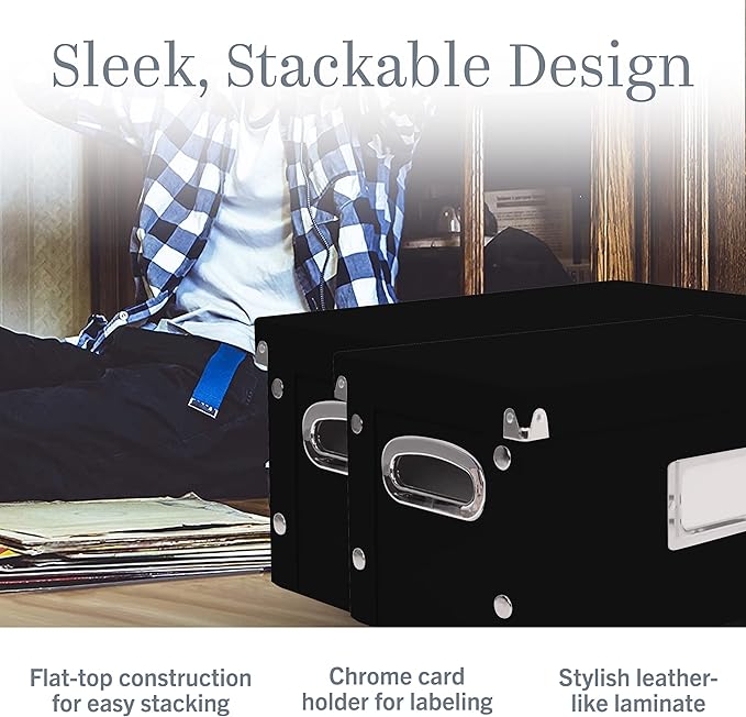 Snap-N-Store Vinyl Record Storage Box - 7"/45 RPM - 2 Pack- Crate Holds up to 75 Vinyl Albums - Black