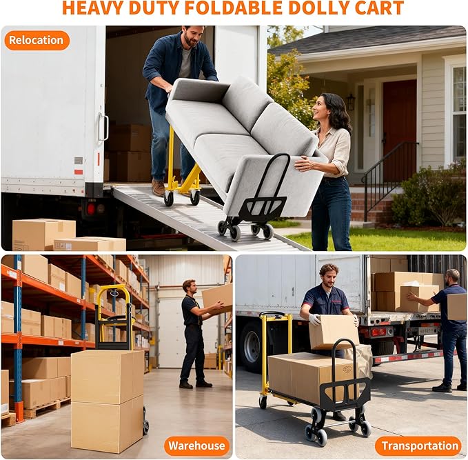 3-in-1 Convertible Hand Truck - 800 Lbs Heavy Duty Multi-Functional Aluminum Moving Dolly with Stair-Climbing Wheels - Folding Platform Cart & Utility Trolley for Home, Warehouse, Office