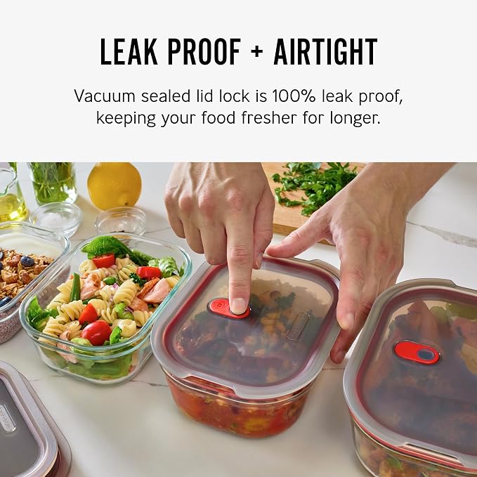 BLACK + BLUM Stack + Nest Glass Food Storage Container Set | Mix Set 4 Pack | Meal Prep Boxes with Airtight & Leak-Proof Lids. Borosilicate Glass, Oven, Air-Fryer, Microwave, Freezer & Dishwasher Safe