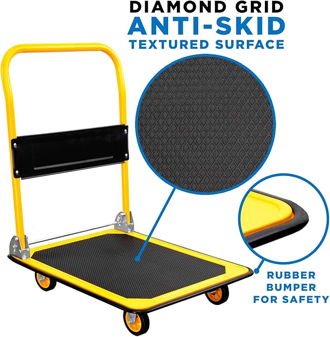 Mount-It! Heavy Duty Folding Hand Truck Dolly Platform Truck, 660 lb Flatbed Cart with Wheels, Foldable Platform Cart with 360° Swivel Casters, Push Cart for Moving Boxes & Furniture (MI-921)