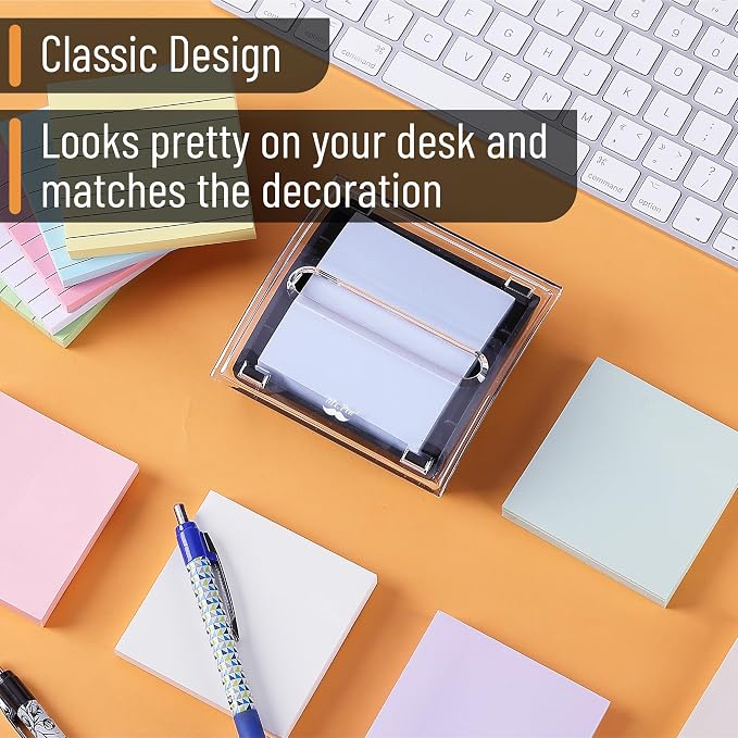 Mr. Pen- Pop Up Note Dispenser, 3" x 3", 3 Pack, Black Base, Clear Top | Sticky Note Dispenser, Sticky Note Holder for Desk