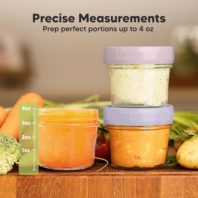 KeaBabies 12pk 4oz Glass Baby Food Containers with Lids, Leak-Proof (Lilac) | Microwavable Small Glass Jars, Baby Purees, Toddler Snack Storage Containers, BPA-Free, Dishwasher-safe, Freezer Safe