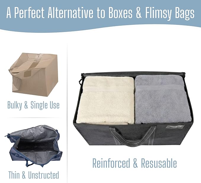 VENO 2 Pack Heavy Duty Moving Bags, Extra Large Storage Bags with Reinforced Handles & Strong Zippers, Foldable & Reusable Moving Box Alternative for Clothes & Dorm Storage