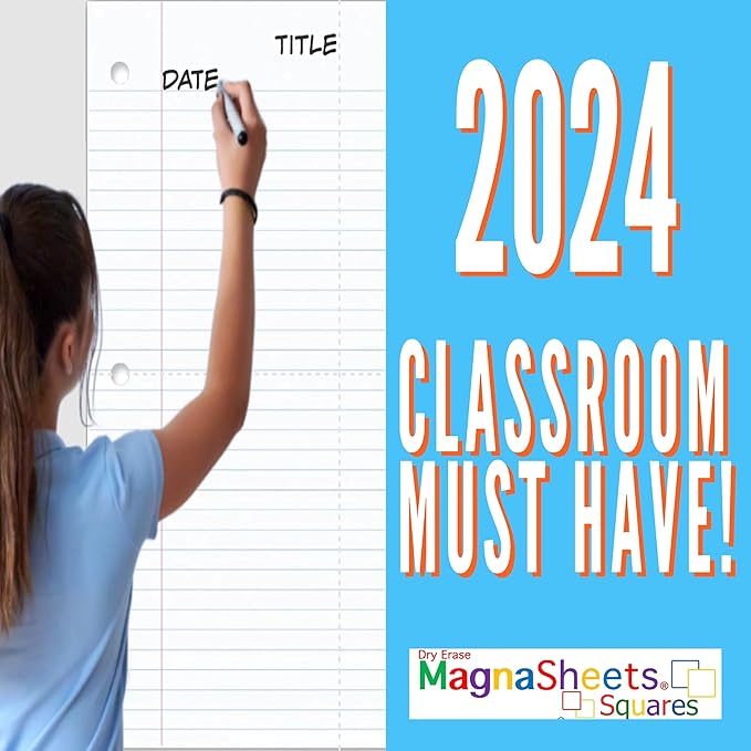 MAGNASHEET SQUARES Jumbo 4 Panel Magnetic Dry Erase Notebook Paper for Teachers Classrooms Whiteboards | 22x28 Inch | 100% Complete Erase! No Staining! | Must Haves Supplies