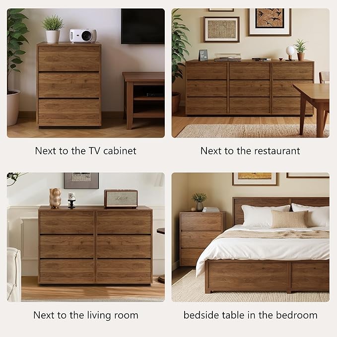 Mid Century Modern 3-Drawer Storage Cabinet – Stylish Wooden Design, Freestanding Organizer Cabinet for Bedroom or Living Room, Walnut