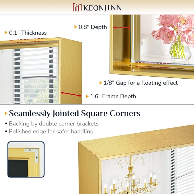 Keonjinn Gold Bathroom Vanity Mirror 24 x 32 Inch, Rectangular Wall Mirror, Aluminum Alloy Metal Frame Rectangle Modern Farmhouse Mirrors, Square Corner Framed Mirrors for Bathroom Sink