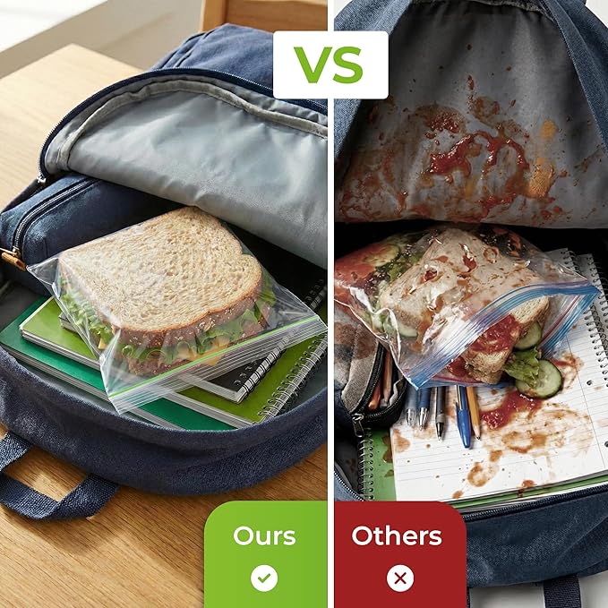 Sandwich Bags 150 Count Resealable, Super Strong Zipper 5.9" x 6.7" Size Perfect For School, Work and Lunch Prep Reusable Sandwich Bags