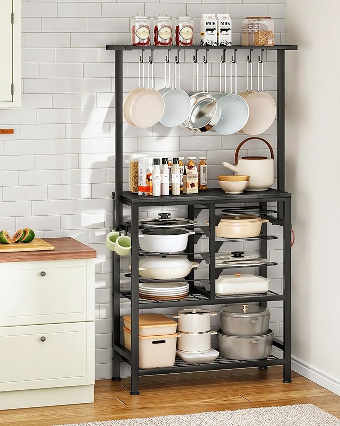 CHOEZON Pots and Pans Organizer Rack, Kitchen Bakers Rack, Multi-Tier Storage Shelf, Kitchen Island Table, Cooking Rack with Pots and Pans Storage, Black TPR60BB